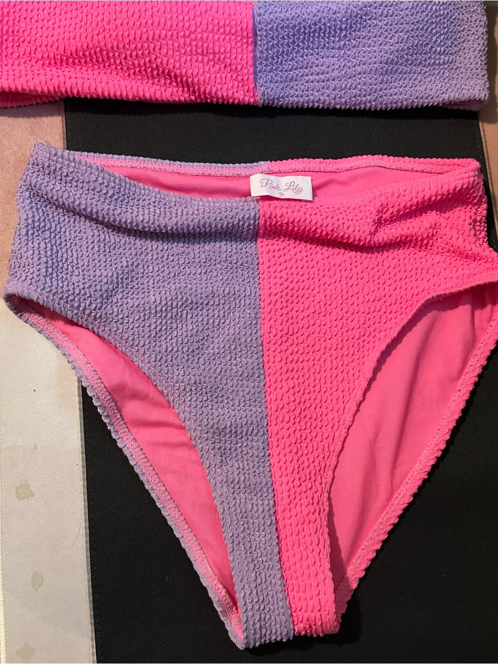 Pink Lily Pink Lavender Crinkle Colorblock Bikini Set - Picture 4 of 5